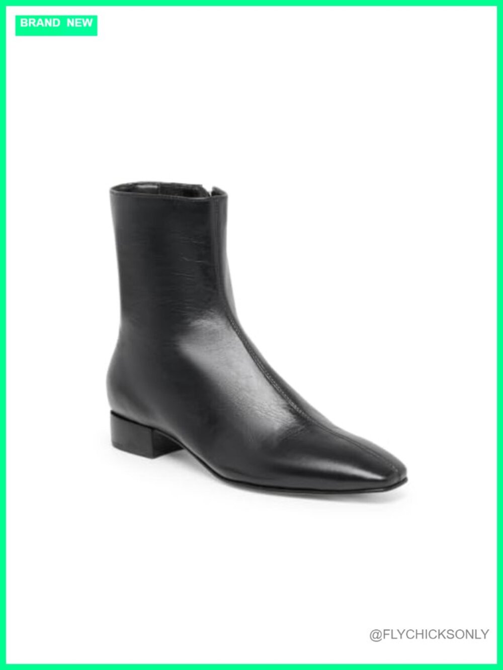 Faux Leather Ankle Boots Chunky Low Heel Square Toe Zipper Dress Booties